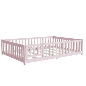 English Elm Full Size Rubberwood Floor Bed with Safety Guardrails and Latching Door for Toddlers Pink W504P429304