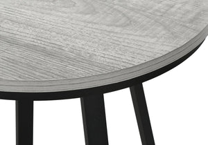 English Elm Accent Table - Modern Grey Laminate Round End Table With Black Metal Base For Stylish Spaces B2710P218976