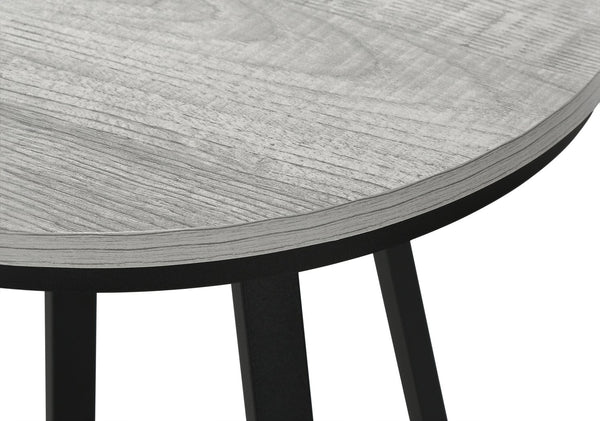 English Elm Accent Table - Modern Grey Laminate Round End Table With Black Metal Base For Stylish Spaces B2710P218976