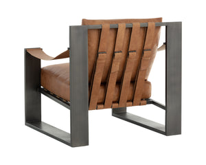 Sunpan Berke Lounge Chair - Modern Design With Soft Charcoal Leather Cushions And Bold Iron Frame Brown Leather 112075
