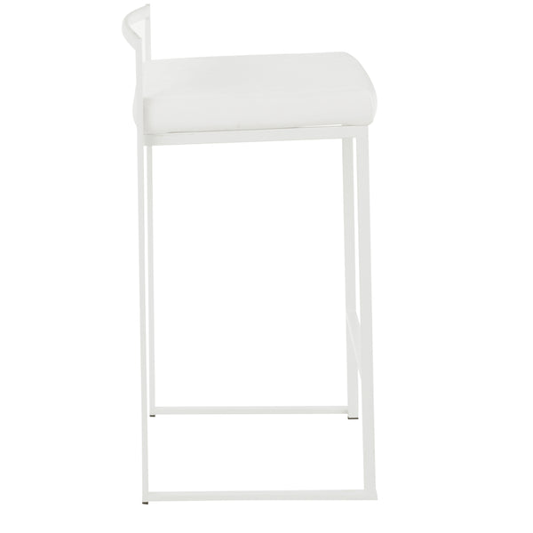 English Elm Fuji Contemporary Stackable Counter Stool Set Of 2 In White Velvet For Chic Indoor Spaces B202P222387