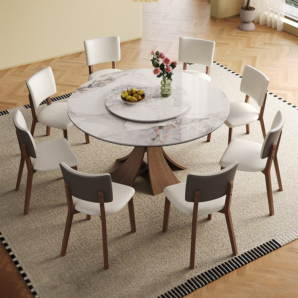 English Elm 59-Inch Modern Sintered Stone Dining Table Set With Rotating Turntable & 8 Chairs For Stylish Gatherings W509S00132
