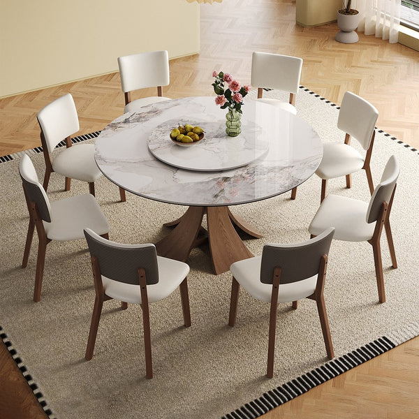 English Elm 59-Inch Modern Sintered Stone Dining Table Set With Rotating Turntable & 8 Chairs For Stylish Gatherings W509S00132