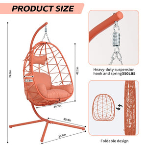 English Elm Hanging Egg Chair Woven Pe Wicker Swing with Stand Washable Cushion Patio Garden T5880P497579