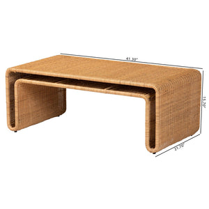 English Elm Laminated Rattan Side Table Hourglass Sculptural Boho Accent for Living Room Bedroom B2750P467829