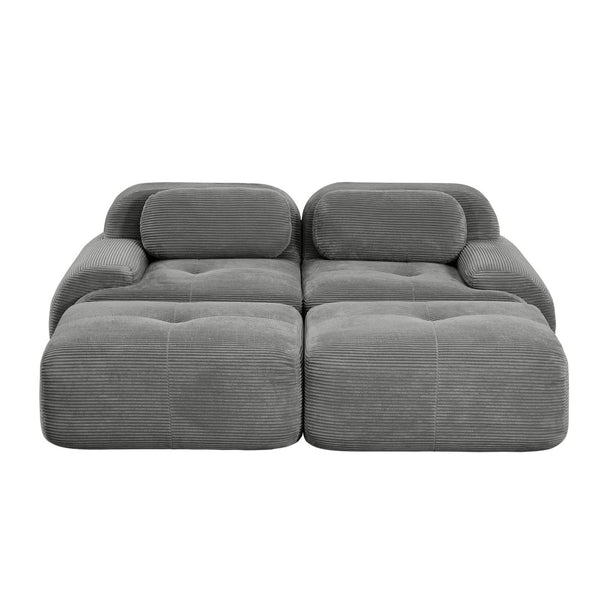 English Elm 2-seat Modular Corduroy Sofa Ergonomic Curved Design with Resilient Cushioning for Living Rooms Grey W714S01265