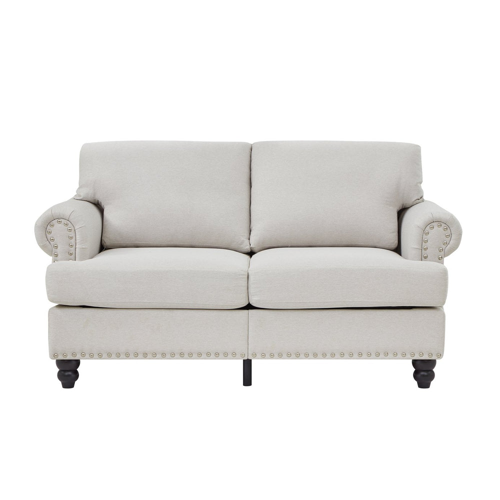 English Elm 59.5" Modern Classic Loveseat Sofa with Storage, Solid Wood Frame, Coil Springs & Removable Covers Beige W1097S00169