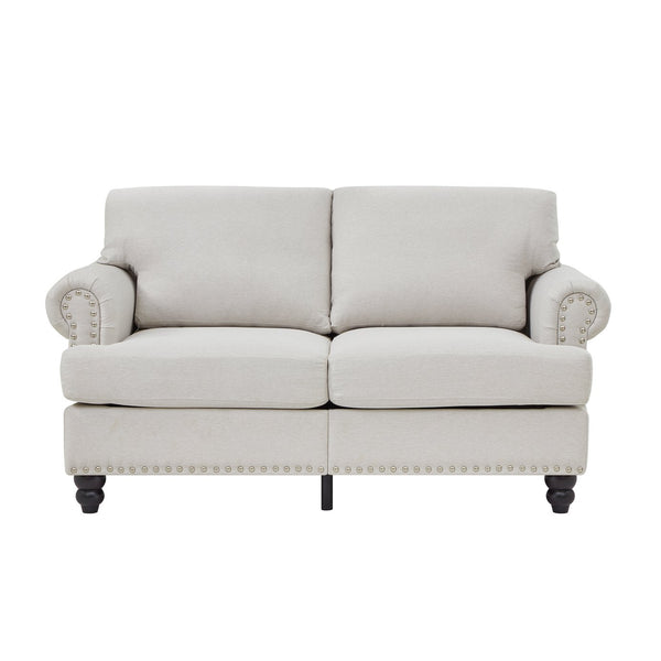 English Elm 59.5" Modern Classic Loveseat Sofa with Storage, Solid Wood Frame, Coil Springs & Removable Covers Beige W1097S00169