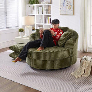 English Elm 360° Swivel Round Corduroy Lounge Chair Oversized Sculptural Seat for Living Room Green W3705S00038