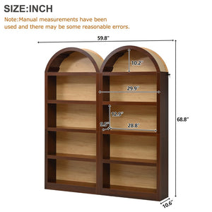 English Elm On-trend Farmhouse Two-tone Bookcase Set Arched Fabric Crown Open 5-tier Shelving Walnut N721P411205P