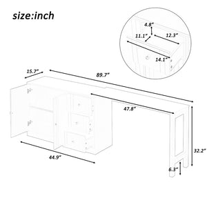 English Elm U_style Extendable Wooden Sideboard with 3 Drawers and 2 Doors for Entryway Living Room N711P334768B