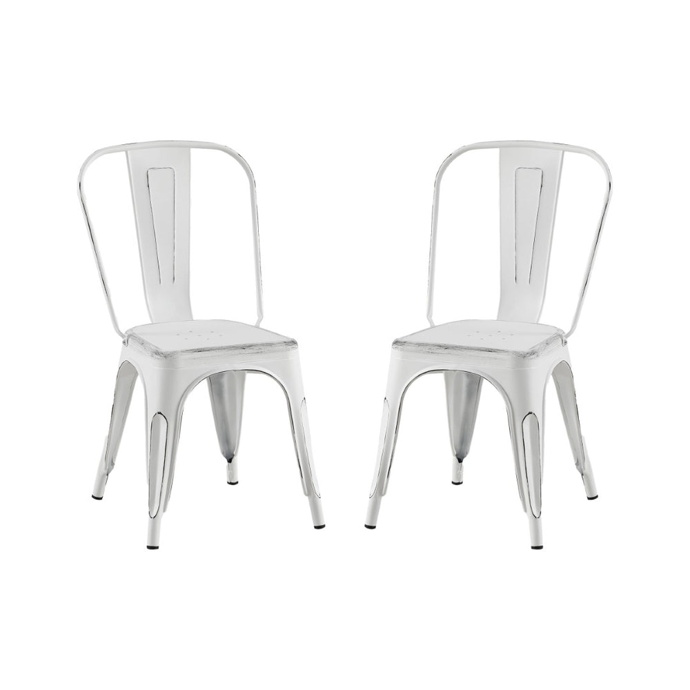English Elm 2pc Industrial Metal Dining Chairs Stackable High Gloss Set for Kitchen or Modern Matte White B011P238551