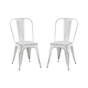 English Elm 2pc Industrial Metal Dining Chairs Stackable High Gloss Set for Kitchen or Modern Matte White B011P238551