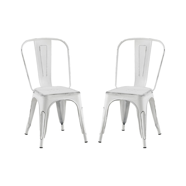 English Elm 2pc Industrial Metal Dining Chairs Stackable High Gloss Set for Kitchen or Modern Matte White B011P238551