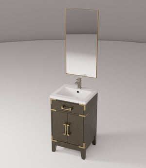 English Elm Brown Oak Single Bath Vanity Set With Acrylic Countertop, Mirror & Chrome Faucet For Small Spaces B2731S01998