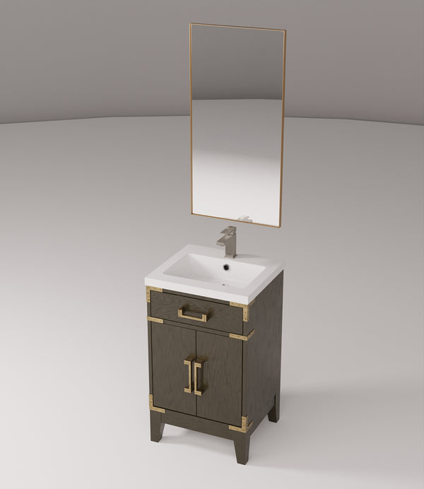 English Elm Brown Oak Single Bath Vanity Set With Acrylic Countertop, Mirror & Chrome Faucet For Small Spaces B2731S01998