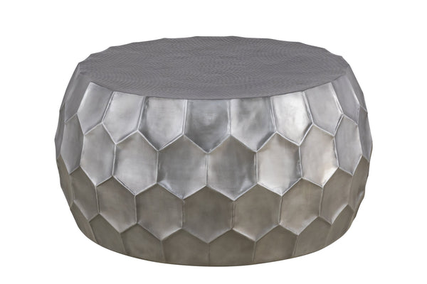 English Elm CT101 Hand‑Hammered Round 32" Coffee Table with Hexagonal Patterned Surface and Timeless Finish Silver B009P295927