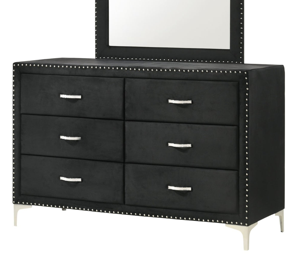 English Elm Glam Six Drawer Velvet Dresser Tufted Nailhead Trim Tempered Glass Top Bedroom B2741P422557