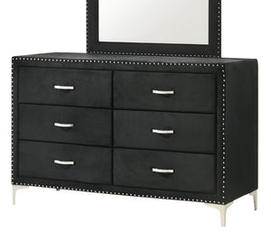 English Elm Glam Six Drawer Velvet Dresser Tufted Nailhead Trim Tempered Glass Top Bedroom B2741P422557