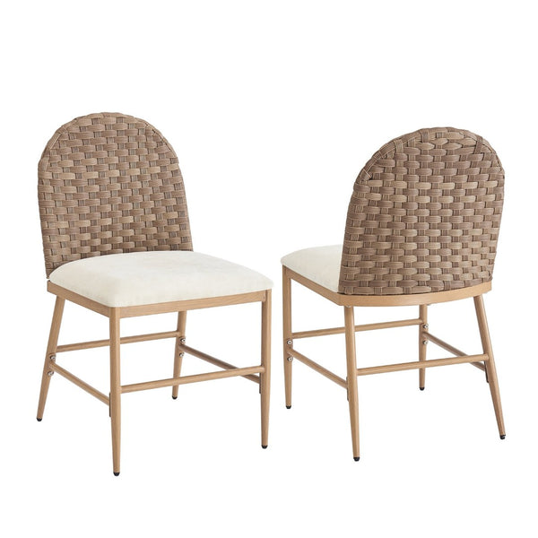 English Elm Farmhouse Armless Dining Chairs Set of 2 Woven Rattan Back Iron Frame Cushioned N762P329084D