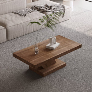 English Elm 47" X-base Oak Wash Coffee Table Solid Veneer Sculptural Frame for Living Room Walnut W1435P337639