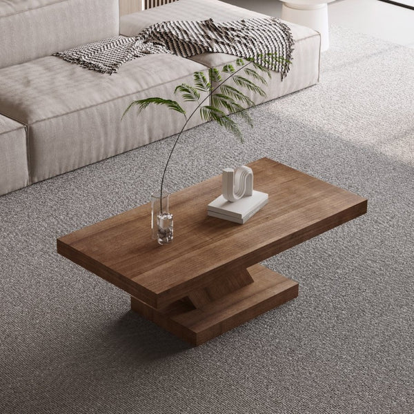 English Elm 47" X-base Oak Wash Coffee Table Solid Veneer Sculptural Frame for Living Room Walnut W1435P337639