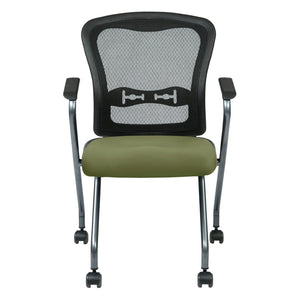 OSP Home Furnishings Deluxe Nesting Armchair with Mesh Back Lumbar Support for Office and Meeting Rooms Sage 84440-R106