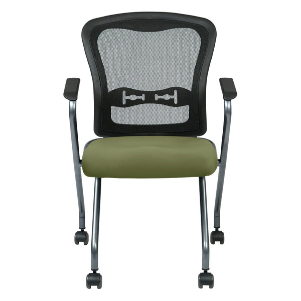 OSP Home Furnishings Deluxe Nesting Armchair with Mesh Back Lumbar Support for Office and Meeting Rooms Sage 84440-R106