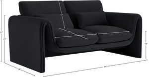 Sloan Black Velvet Fabric Loveseat 199Black-L Meridian Furniture