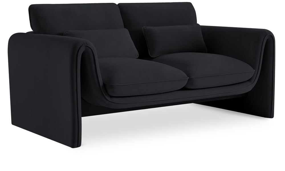 Sloan Black Velvet Fabric Loveseat 199Black-L Meridian Furniture