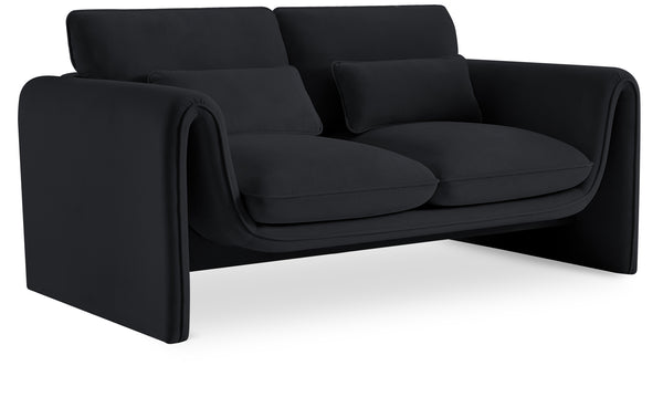 Sloan Black Velvet Fabric Loveseat 199Black-L Meridian Furniture