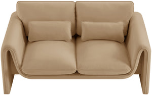 Sloan Camel Velvet Fabric Loveseat 199Camel-L Meridian Furniture