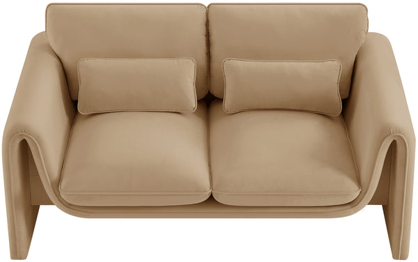 Sloan Camel Velvet Fabric Loveseat 199Camel-L Meridian Furniture