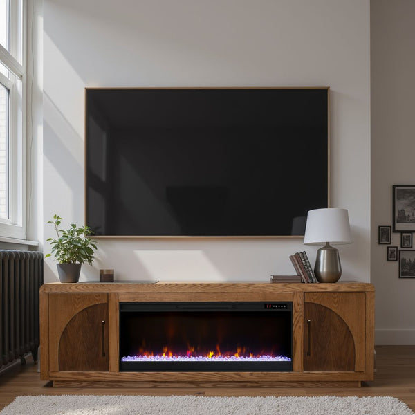 English Elm Eclipse 82-Inch Fireplace Tv Stand For Tvs Up To 90" - Vintage Bourbon & Walnut Finish, Storage & Heat B108P345183