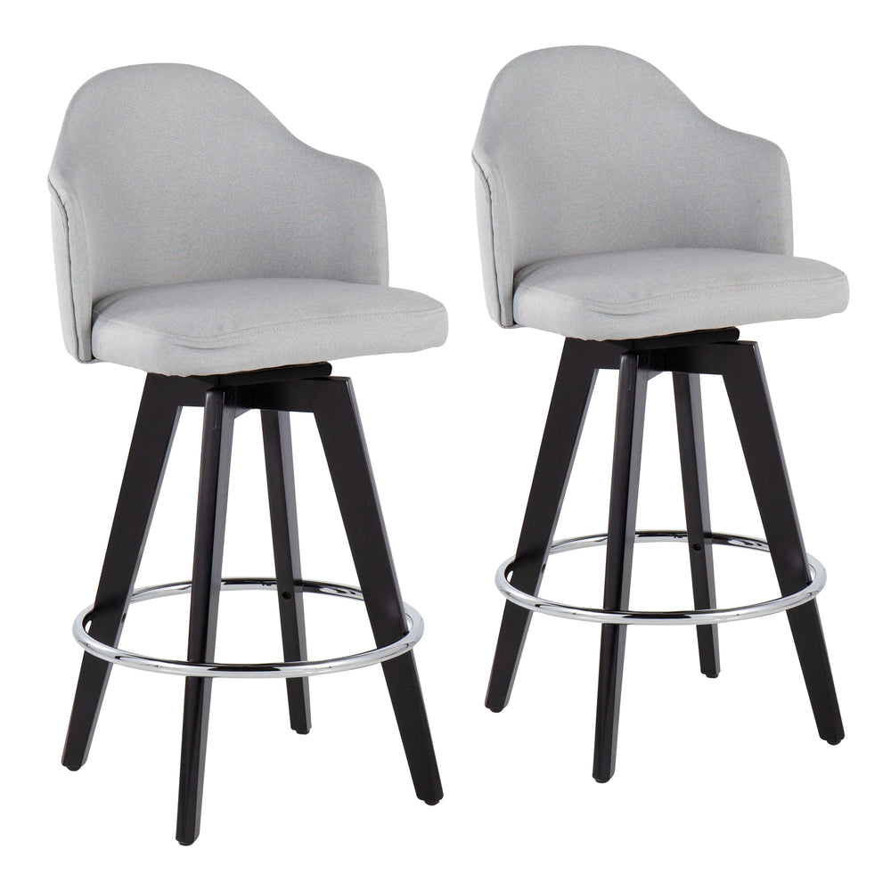 English Elm Ahoy Contemporary 26" Fixed-Height Counter Stools - Set Of 2 With Light Grey Fabric & Chrome Footrest B202S00162