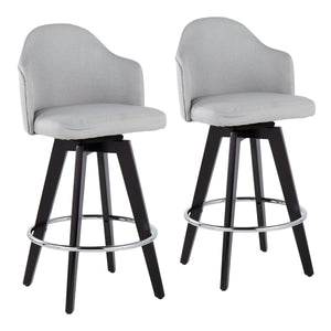 English Elm Ahoy Contemporary 26" Fixed-Height Counter Stools - Set Of 2 With Light Grey Fabric & Chrome Footrest B202S00162