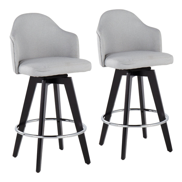 English Elm Ahoy Contemporary 26" Fixed-Height Counter Stools - Set Of 2 With Light Grey Fabric & Chrome Footrest B202S00162