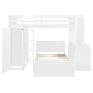 English Elm Full Twin Loft Bed with Desk Wardrobe Shelves Pine Wood Frame Kids Bedroom White LT000821AAK-1