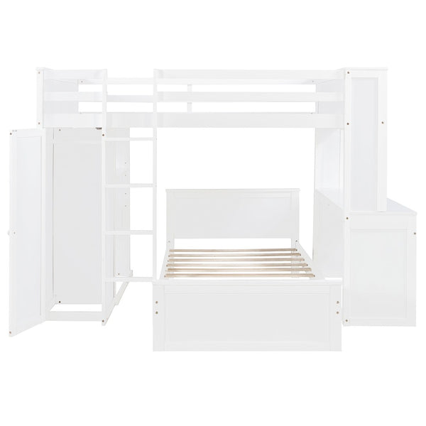 English Elm Full Twin Loft Bed with Desk Wardrobe Shelves Pine Wood Frame Kids Bedroom White LT000821AAK-1