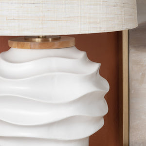 Crestview Collection 28.5"H Ceramic Table Lamp - Stylish White Glazed Finish, Textured Ridges & Elegant Oatmeal Shade   Cvazp111