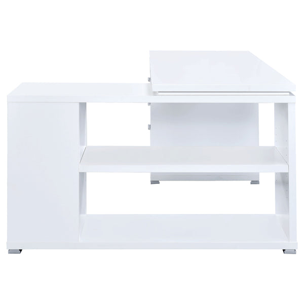 English Elm Tona Coastal L-Shape 3-Drawer Computer Desk with 5 Shelves, Weathered White Driftwood Finish B062P333443
