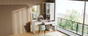 English Elm Versatile Makeup Vanity Desk with Mirror, Built-In Charging Station, 8 Hidden Storage Spaces, White N733S291664K