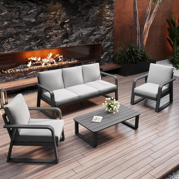 English Elm Fr Outdoor 4 Piece Aluminum Conversation Set with Memory Foam Cushions for Patio T5925S00004