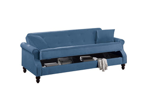 English Elm Adjustable Sofa Bed with Hidden Under-Seat Storage, Button-Tufted Comfort & Rolled Arm Elegance Blue 72 L x 43 W x 13 H B089P240494