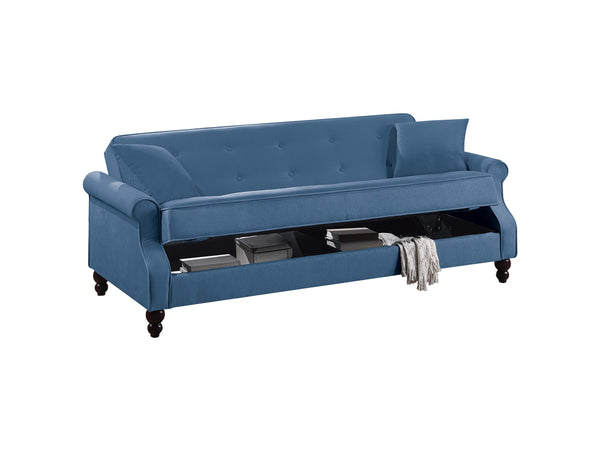 English Elm Adjustable Sofa Bed with Hidden Under-Seat Storage, Button-Tufted Comfort & Rolled Arm Elegance Blue 72 L x 43 W x 13 H B089P240494