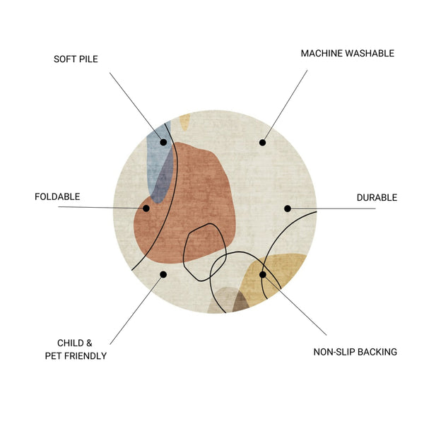 English Elm RABBIT Washable Non-Slip Round Rug 41" Ivory Multi – Durable Polyester, Kid & Pet Friendly, Foldable B186P261391