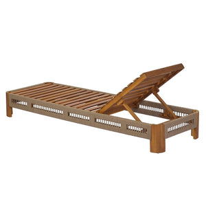 English Elm Acacia Solid Wood Outdoor Chaise Lounge with Rope Panels and Adjustable Reclining Back N767P369236T