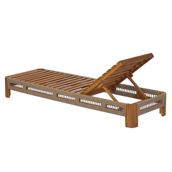 English Elm Acacia Solid Wood Outdoor Chaise Lounge with Rope Panels and Adjustable Reclining Back N767P369236T