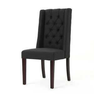 English Elm Dining Chair Set of Two Wingback Button Tufted High Back Birch Leg Upholstered Charcoal 61539.00DCL