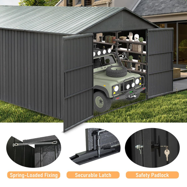 English Elm 12x25ft Outdoor Steel Carport Heavy Duty Shelter with Lockable Doors Wind Rated W1859P364961